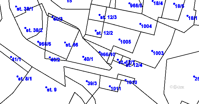 Parcela st. 966/10 v KÚ Rojetín, Katastrální mapa