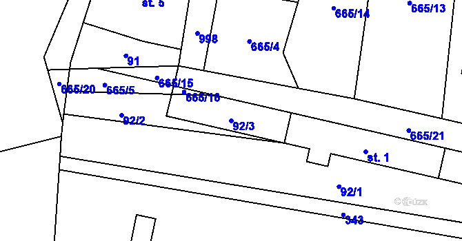 Parcela st. 92/3 v KÚ Rojice, Katastrální mapa