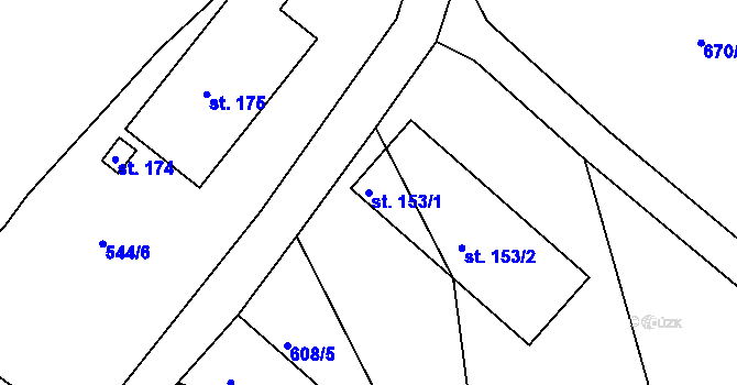 Parcela st. 153/1 v KÚ Rojšín, Katastrální mapa