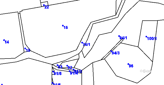 Parcela st. 76/1 v KÚ Rokle, Katastrální mapa