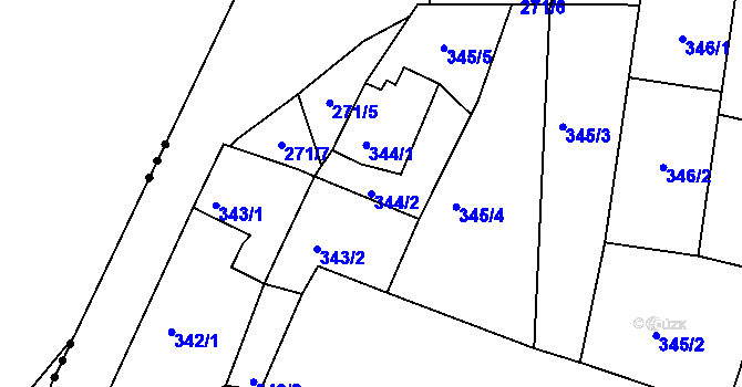 Parcela st. 344/2 v KÚ Rokle, Katastrální mapa