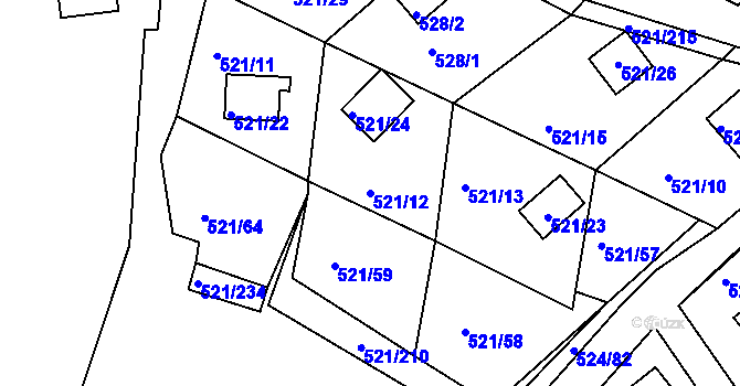 Parcela st. 521/12 v KÚ Rokle, Katastrální mapa