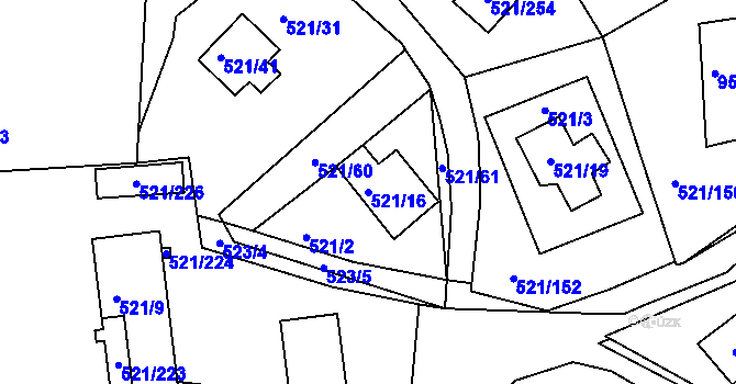 Parcela st. 521/16 v KÚ Rokle, Katastrální mapa