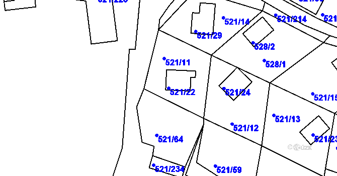 Parcela st. 521/22 v KÚ Rokle, Katastrální mapa