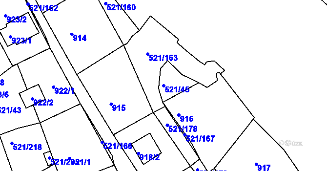 Parcela st. 521/45 v KÚ Rokle, Katastrální mapa