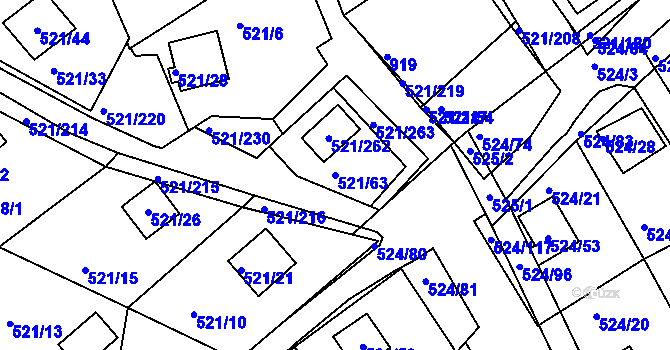 Parcela st. 521/63 v KÚ Rokle, Katastrální mapa