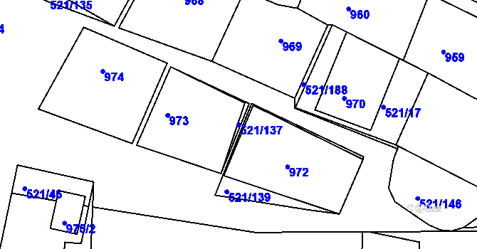 Parcela st. 521/137 v KÚ Rokle, Katastrální mapa