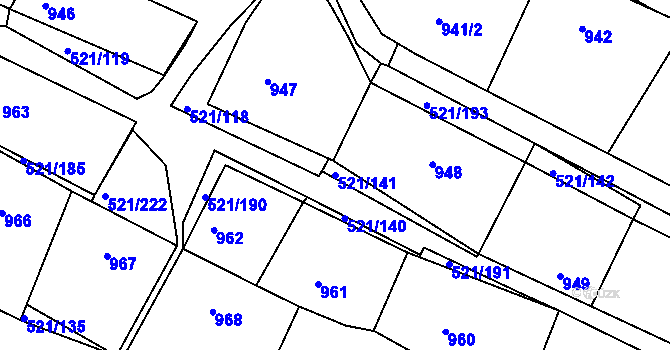Parcela st. 521/141 v KÚ Rokle, Katastrální mapa