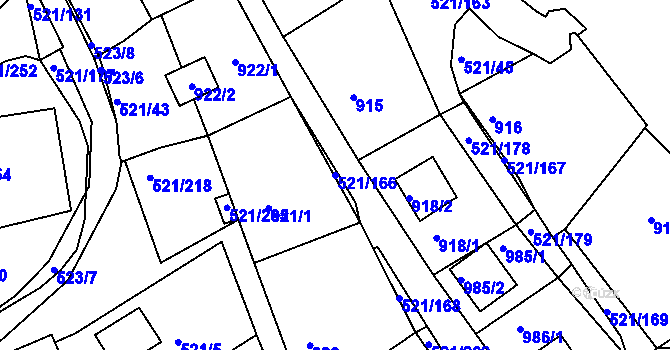 Parcela st. 521/166 v KÚ Rokle, Katastrální mapa