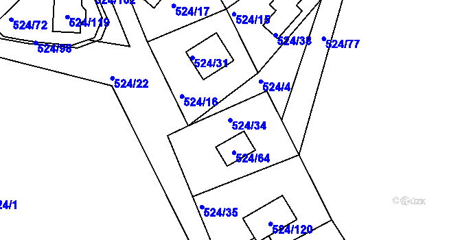 Parcela st. 524/34 v KÚ Rokle, Katastrální mapa