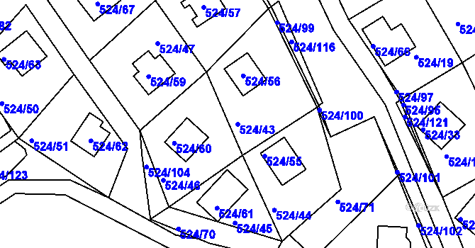Parcela st. 524/43 v KÚ Rokle, Katastrální mapa