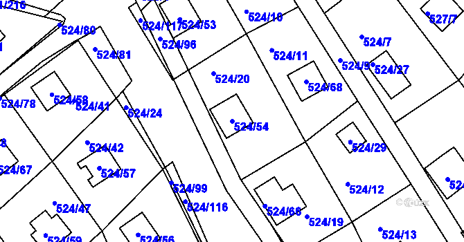Parcela st. 524/54 v KÚ Rokle, Katastrální mapa