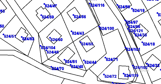 Parcela st. 524/55 v KÚ Rokle, Katastrální mapa