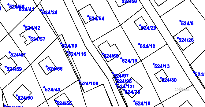 Parcela st. 524/66 v KÚ Rokle, Katastrální mapa