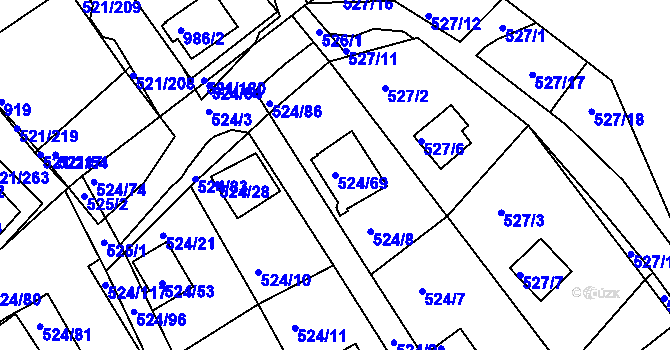 Parcela st. 524/69 v KÚ Rokle, Katastrální mapa