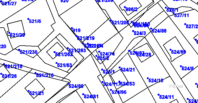 Parcela st. 524/74 v KÚ Rokle, Katastrální mapa