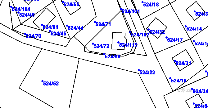 Parcela st. 524/98 v KÚ Rokle, Katastrální mapa