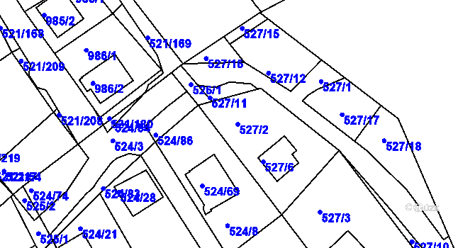 Parcela st. 527/2 v KÚ Rokle, Katastrální mapa