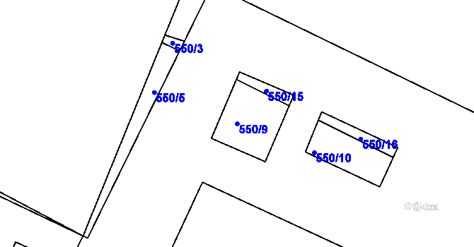 Parcela st. 550/9 v KÚ Rokle, Katastrální mapa