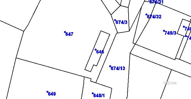 Parcela st. 646 v KÚ Rokle, Katastrální mapa
