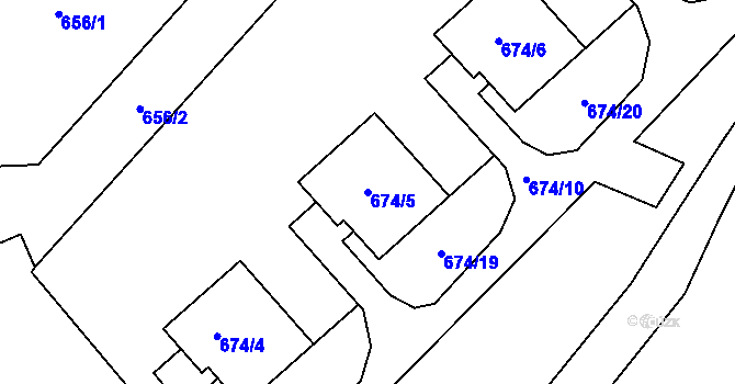 Parcela st. 674/5 v KÚ Rokle, Katastrální mapa