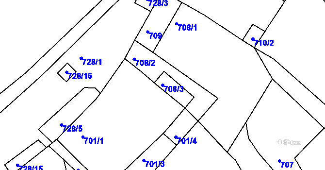 Parcela st. 708/3 v KÚ Rokle, Katastrální mapa