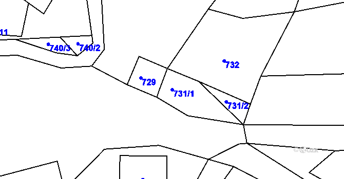Parcela st. 731/1 v KÚ Rokle, Katastrální mapa