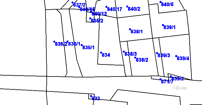 Parcela st. 834 v KÚ Rokle, Katastrální mapa