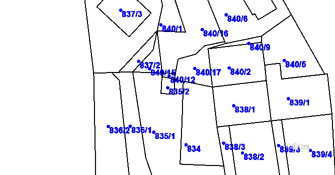 Parcela st. 835/2 v KÚ Rokle, Katastrální mapa