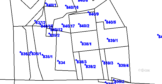 Parcela st. 838/1 v KÚ Rokle, Katastrální mapa