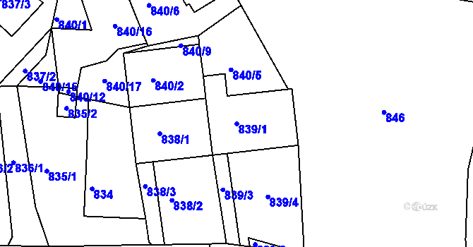 Parcela st. 839/1 v KÚ Rokle, Katastrální mapa