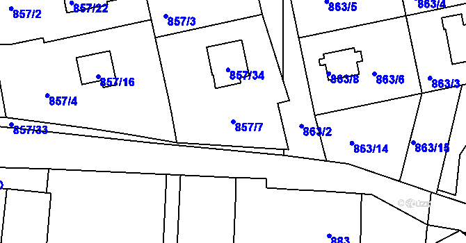 Parcela st. 857/7 v KÚ Rokle, Katastrální mapa
