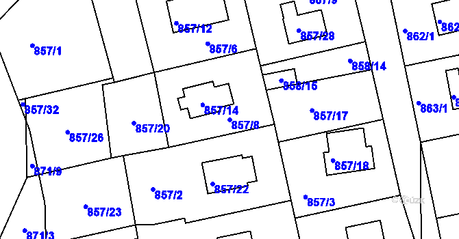 Parcela st. 857/8 v KÚ Rokle, Katastrální mapa