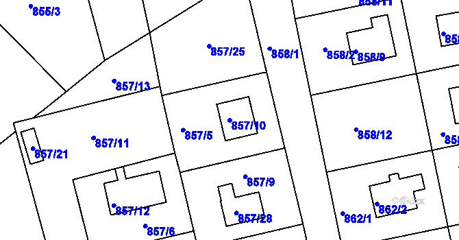 Parcela st. 857/10 v KÚ Rokle, Katastrální mapa
