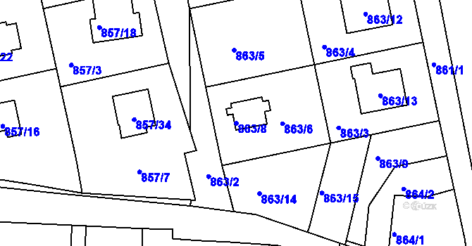 Parcela st. 863/8 v KÚ Rokle, Katastrální mapa