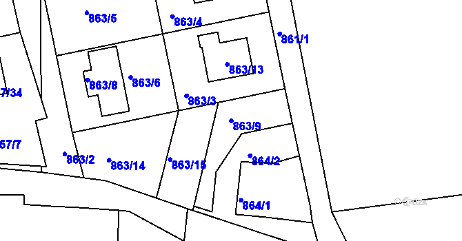Parcela st. 863/9 v KÚ Rokle, Katastrální mapa