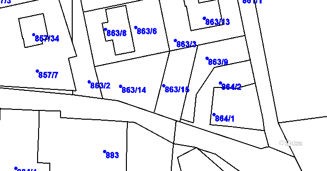 Parcela st. 863/15 v KÚ Rokle, Katastrální mapa