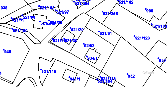 Parcela st. 934/2 v KÚ Rokle, Katastrální mapa