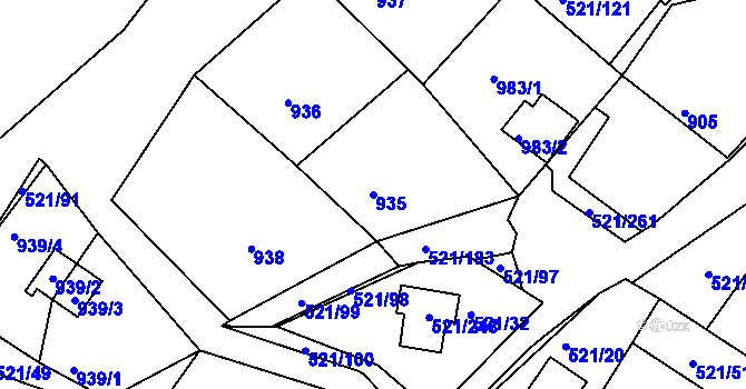 Parcela st. 935 v KÚ Rokle, Katastrální mapa
