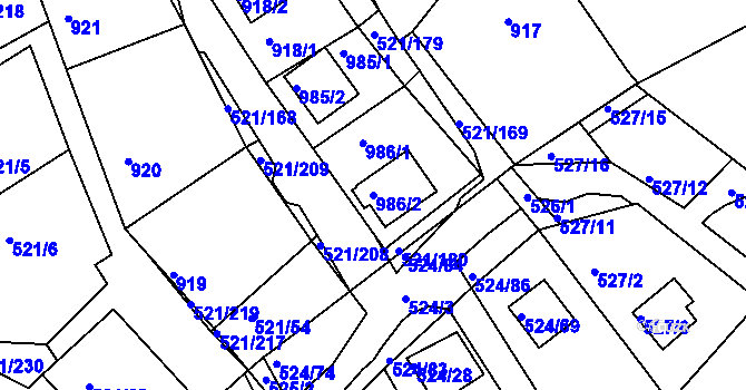 Parcela st. 986/2 v KÚ Rokle, Katastrální mapa