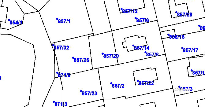 Parcela st. 857/20 v KÚ Rokle, Katastrální mapa