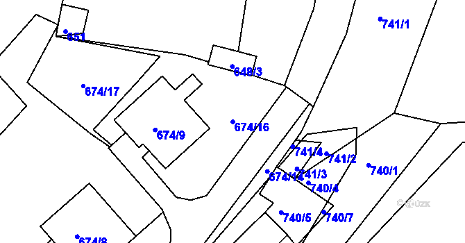 Parcela st. 674/16 v KÚ Rokle, Katastrální mapa
