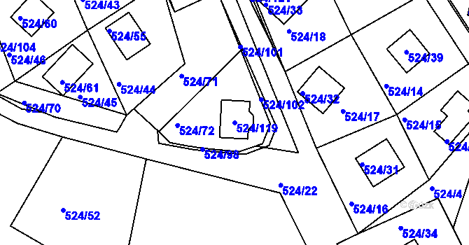 Parcela st. 524/119 v KÚ Rokle, Katastrální mapa