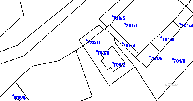 Parcela st. 700/1 v KÚ Rokle, Katastrální mapa