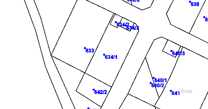 Parcela st. 634/1 v KÚ Rokle, Katastrální mapa