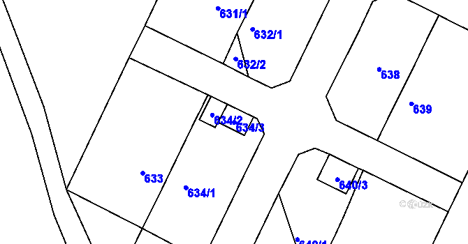 Parcela st. 634/3 v KÚ Rokle, Katastrální mapa