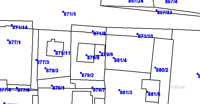 Parcela st. 879/9 v KÚ Rokle, Katastrální mapa