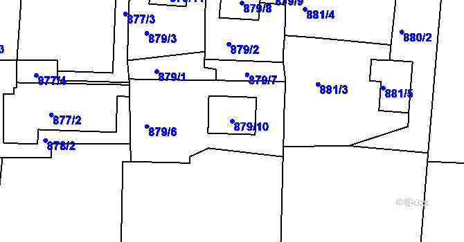 Parcela st. 879/10 v KÚ Rokle, Katastrální mapa