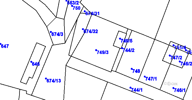 Parcela st. 749/3 v KÚ Rokle, Katastrální mapa