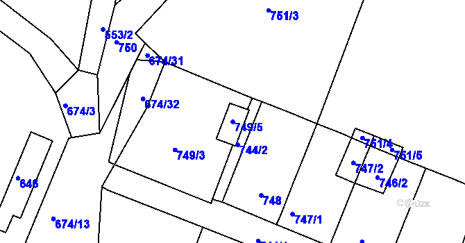 Parcela st. 749/5 v KÚ Rokle, Katastrální mapa